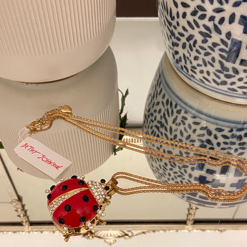 Betsey Johnson Red Ladybug Necklace with Gold Chain - Picture 4 of 6
